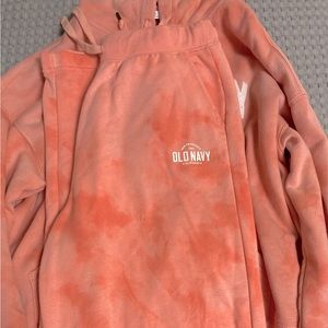 Old Navy matching Zip Hoodie and Sweatpants Size Lg/XL Orange tie dye color